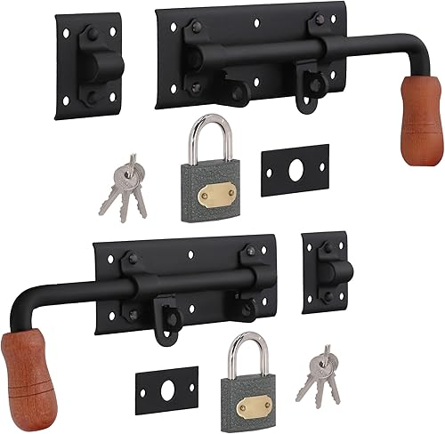 KOTARBAU® Set Chiavistello destro/sinistro 275 mm (10.63 in) a Scrocco con lucchetto verniciato a polvere Nero bullone chiusura catenaccio scatto serratura - Honorern