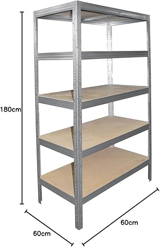 180x80x60cm PRO Scaffale metallo per carichi pesanti zincato con 5 ripiani con 200kg capacità di carico/Scaffali in metallo per garage come scaffali per ripostiglio o officina - Honorern