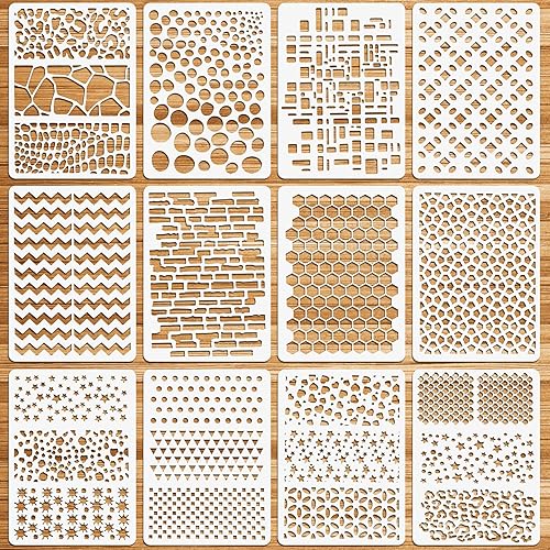 12 Pezzi Riutilizzabile Pittura Stencil Set, 29x21CM Plastica Disegno Pittura Modello di Stencil per Parete Pavimento, Mobili, Decorazioni Artigianali Fai Da Te - Honorern