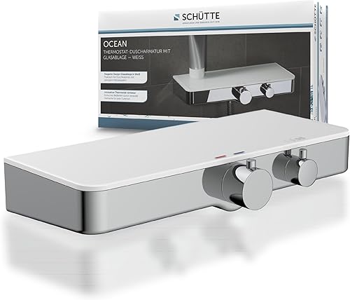 SCHÜTTE 60536 Ocean - Set miscelatore termostatico per doccia, miscelatore a 38 gradi, miscelatore monocomando con ripiano in vetro di sicurezza, grigio, antracite - Honorern