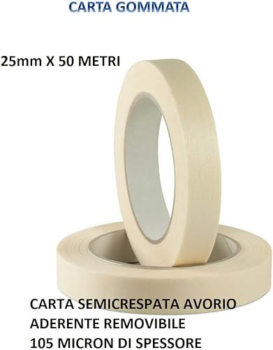 Nastro di carta per mascheratura, verniciatura, 50m x 25mm, Torre da 12 rotoli - Honorern