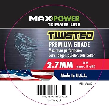 338815 Filo decespugliatore in copolimero 2.7mm 50 Metri Quadrato Ritorto, Giallo Neon - Honorern