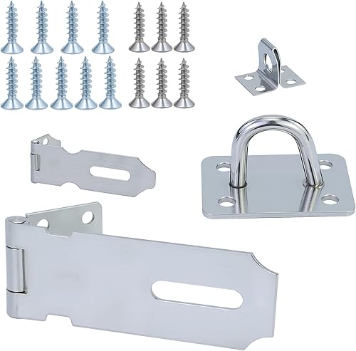 Lucchetto Haspe 4 pollici, serratura in acciaio inox 304 con serratura a chiave, trappola di sicurezza con viti lucchetto per lucchetto, armadi, con 1 fibbia corta in acciaio inox - Honorern