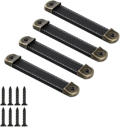 4 pezzi Retrò Maniglie in Pelle per Mobili Maniglia per Porte Antico Pelle Maniglia Dell'Armadio Cassetti Armadietti Manopole Pomelli Armadio Tiretti 128 mm - Honorern