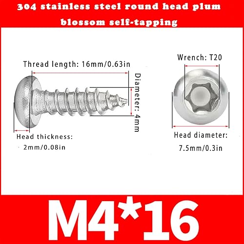 Hpamba 160 Pezzi M4 X 16mm Viti Per Legno Con Testa A Rondella Torx Vite Autofilettante Viti A Testa Bombata Torx, Viti Autoperforanti Per Legno, Testa Cilindrica, Filettatura Completa - Honorern