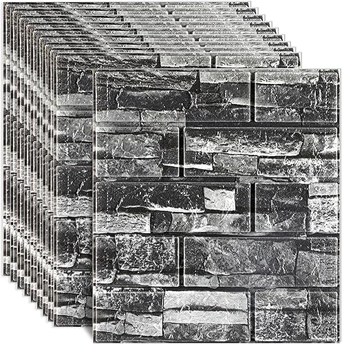 Pannelli da Parete 3D, 10 Pezzi Carta da Parati Adesiva Effetto Pietra Impermeabile DIY Carta da Parati Mattoni, Schiuma Muro Pannelli per Cucina Camera Soggiorno Ufficio TV Sfondo - Honorern