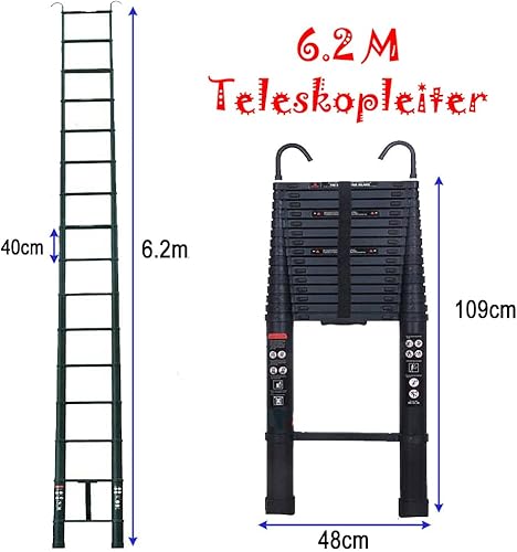 Scala telescopica da 5 m, in alluminio, allungabile, portatile, pieghevole, con scala EN131, portata 150 kg - Honorern