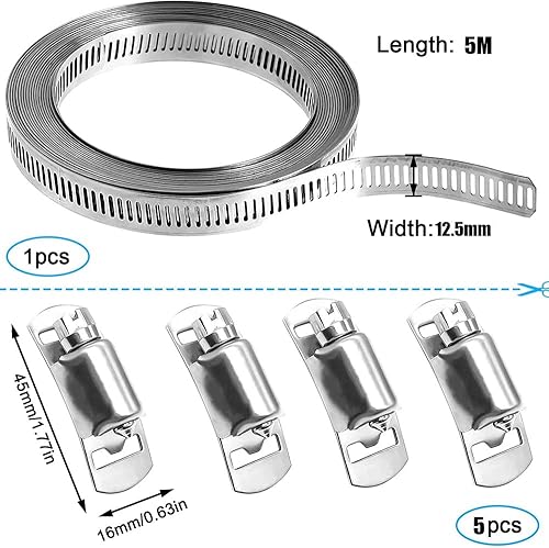 4 Metri Fascetta per Tubi Fascette Stringitubo Regolabile Tubo Morsetto con Elementi di Fissaggio per Cavi Tubazioni Del Carburante Rubinetto Domestico Condotte Applicazioni Industriali - Honorern