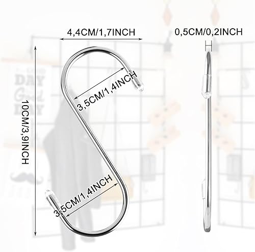 50 ganci a S in acciaio inox da 10 cm, ganci in metallo da appendere, ganci a S, per cucina, bagno, camera da letto e ufficio - Honorern