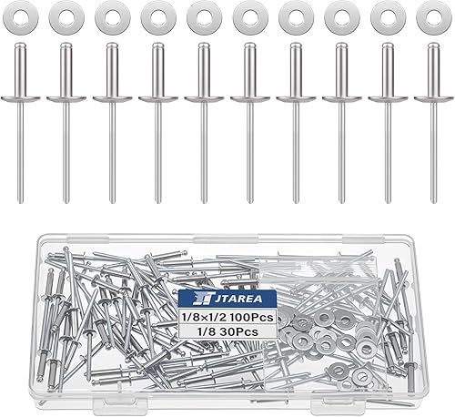 130 Pezzi 3,2 x 12,7mm Rivetti Ciechi in Acciaio Inox con Rondella Rivette Pop con Estremità Aperta Rivetto con Testa a Cupola Ribattini - Honorern