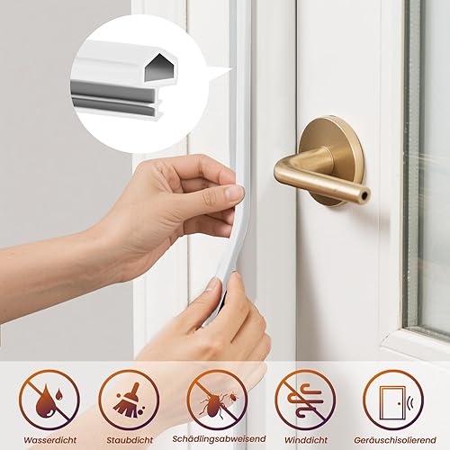 Guarnizione Porta, Guarnizione Adesiva Bianca 12mm, Per Spazi Tra I Telai Delle Porte E Antivento Mpermeabile Insonorizzazione, 5m/10m/15m/20m/30m Disponibili (10m) - Honorern