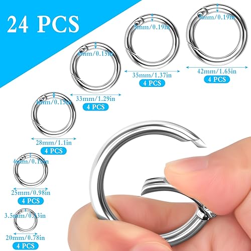 24 PCS Moschettone Rotondo 6 Taglie Clip Scatto Molla Rotonda Gancio Fibbia Portachiavi-o Moschettone Anello Per Borse In Pelle, Accessori Per Alpinismo, Portachiavi(20/25/28/33/35/42mm) - Honorern