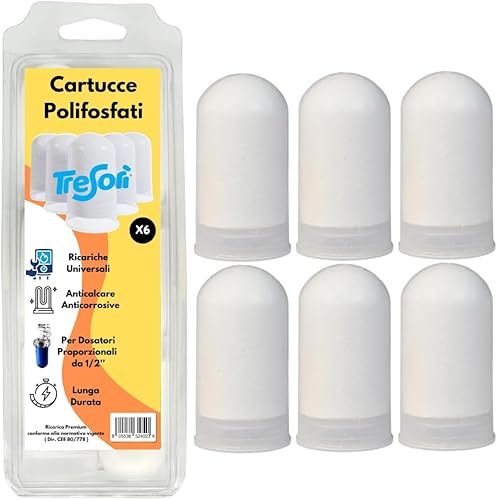 Tresorì 6 Cartucce Universali di Polifosfato – Ricariche per Dosatori Proporzionali, Anticalcare e Anticorrosive per Caldaie e Elettrodomestici – Pronte all'Uso - Honorern