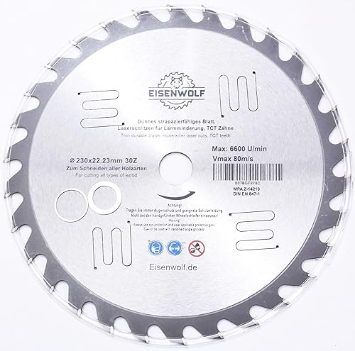 Lama da 230x22,23 mm, lama circolare per legno con 30 denti TCT inclinati e tagli laser per la riduzione del rumore - Honorern