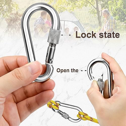 2 Pezzi Moschettone a Vite 304 Inox, Moschettoni con Chiusura a Vite, per Appendere Funi, Catene, Cinture, Cavi, Portachiavi con Viti in Acciaio Inox - Honorern