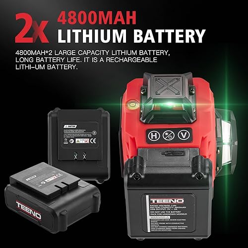 Laser Verde Autolivellante 360 °X 4,16 Linee con Treppiede, Display Digitale LCD, Livello Laser per Architettura e Quadri Sospesi,Incluso 2X4800mAh Batterie,Telecomando, Base Magnetica - Honorern