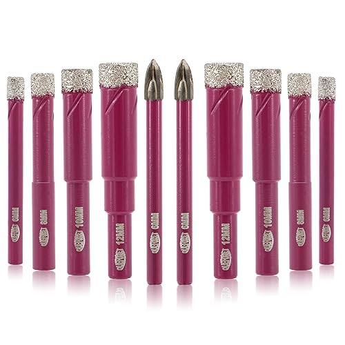 QUEFORET Punte Diamantate Gres Porcellanato 6mm - 10 Pezzi Punte Trapano per Porcellana Piastrelle Ceramica Marmo Granito, Gambo Rotondo - Honorern