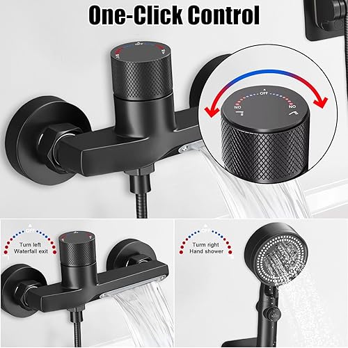 Miscelatore Termostatico per Vasca Doccia con Uscita a Cascata, Valvola Termostatica per Doccia con 2 Beccuccio, Rubinetto Termostatico con Pulsante di Sicurezza, per Temperature Calde e Fredde - Honorern