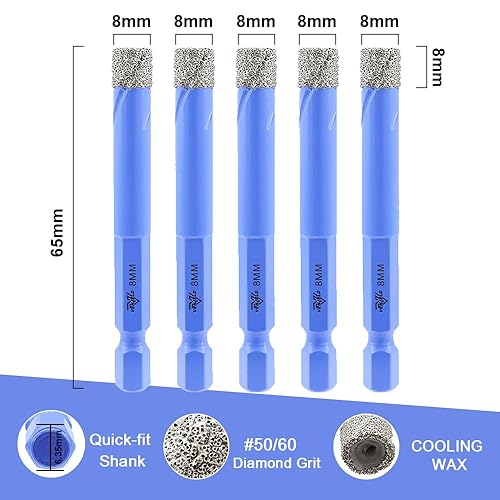 Punte da Trapano Diamantate - 6/8/10/12/14mm 5 Pezzi Punte per Piastrelle e 6mm Punta in Carburo per Ceramica Porcellana Marmo Granito - Attacco Esagonale a Cambio Rapido con Custodia - Honorern