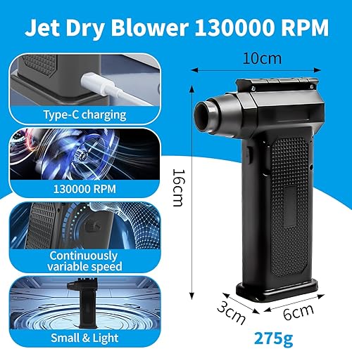 Auveach Soffiatore elettrico 130000 giri/min altezza velocità jet Dry Dust Blower, soffiatore elettrico per giardino auto - Honorern