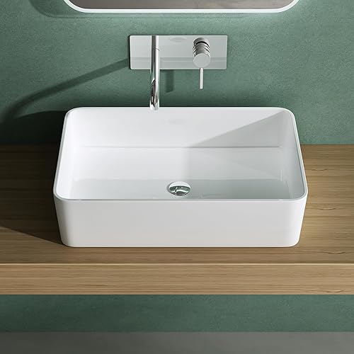 Mai & Mai Lavabo da Appoggio 80x40x15cm, Lavandino Bagno Rettangolare Lavandino da Minerale Fuso Colossum102 - Honorern