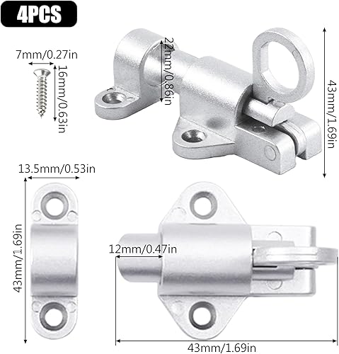 Chiavistelli Automatici a Molla 4 Pezzi Serratura Chiavistello In Alluminio Argentato Chiavistello a Molla Piccolo con 16 Viti per Porta in Legno,Finestre,Ante di Armadi - Honorern