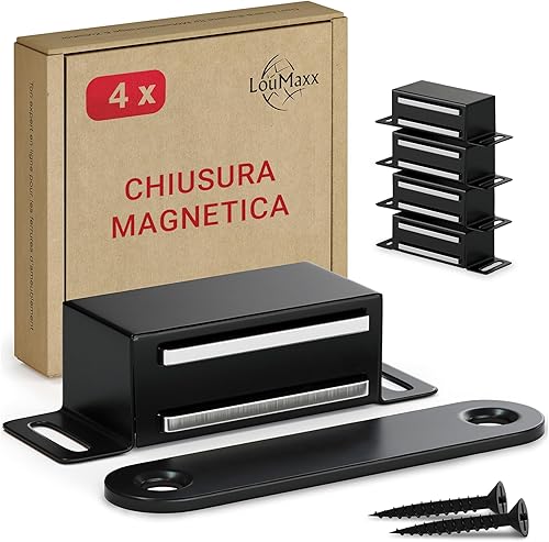 Chiusura Magnetico - forza di tenuta 4kg - set di 4 in nero - magnete per porte - magneti per mobili - fermo magnetico per porte in acciaio inox - supporto magnetico per porta dell'armadio - Honorern