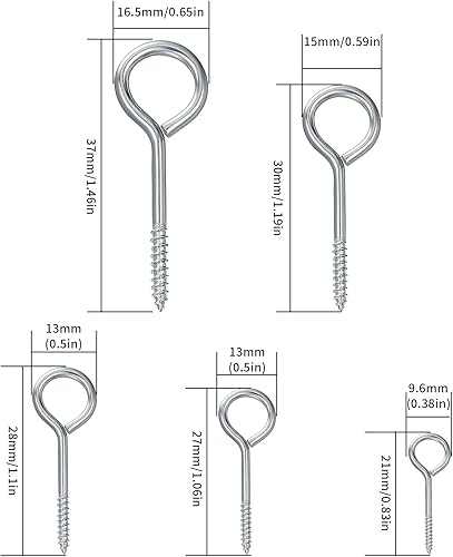 105 Pz Ganci Avvitabili, Occhielli a Vite per Legno, Ganci a Vite con Occhiello, Piccole Viti a occhiello Filettatura a Metallo per Soffitto Parete, Impiccagione, Fai da te Artigianato - Honorern