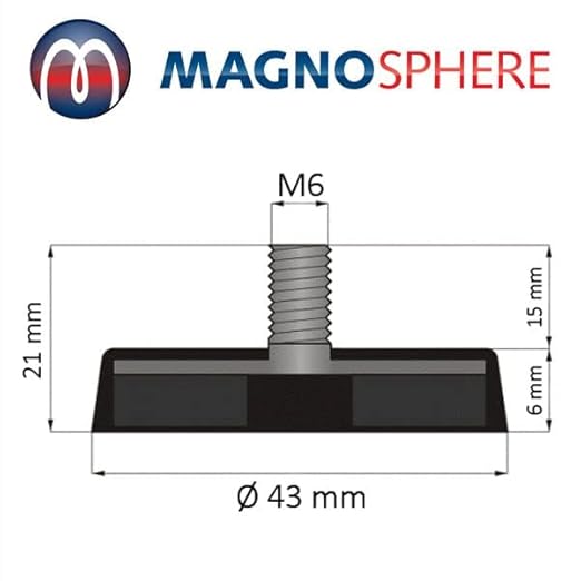 2 x Magnete al neodimio gommato con perno filettato Ø 88 mm - Filettatura M8 - Forza di attrazione 55 kg - 2 pezzi - Base magnetica con rivestimento in gomma e gambo filettato - Honorern