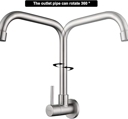 Rubinetto Cucina a Parete Solo Acqua Fredda, G1/2 in Rubinetti a Muro Girevole a 360°, Monocomando Lavello inAcciaio Inox 304, Aeratore Rimovibile, Spazzolato - Honorern