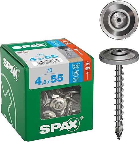 4587000450556 - Vite per spengler, 4,5 x 55 mm, filettatura completa, testa svasata, T-STAR plus T20, 4CUT, acciaio inox A2, disco di tenuta 15 mm - Honorern