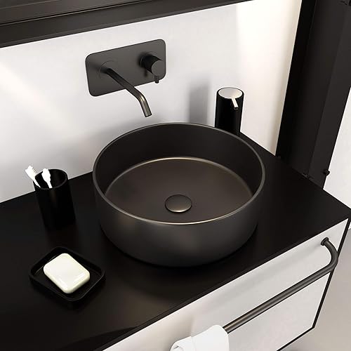 SQUARISH DARK - Lavabo rettangolare in ceramica nera, 36,5 x 36,5 x 10,7 cm - Honorern