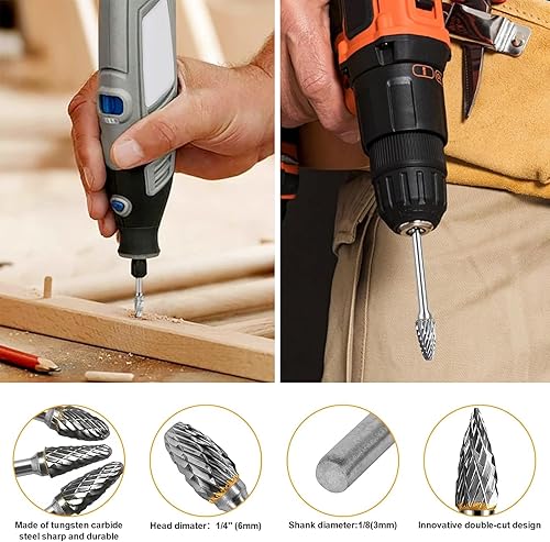 6 Pezzi Set di Frese Rotanti per Metallo, Frese per Metallo Gambo 6mm, Frese per Lavorazione Metallo Duro Professionali, Con Gambo da 1/8', Per la Lavorazione Del Legno Fai-Da-Te, Lucidatura, Foratura - Honorern