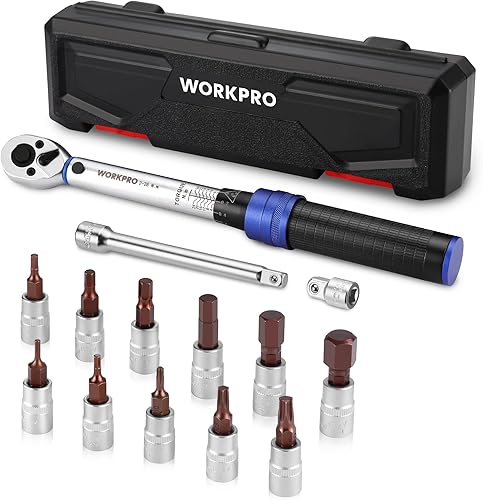 WORKPRO Chiave Dinamometrica da 1/4', Alta Precisione ±3%, 2-26 N·m, Set di Coppia da 14 Pezzi, Chiave a Cricchetto da 72 Denti, con Barra di Prolunga, per Auto, Bicicletta e Moto - Honorern