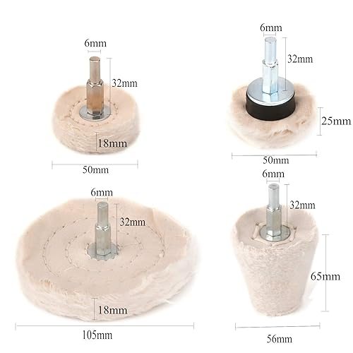 Mole per pulitura per trapano 4 pezzi, attacco per lucidatura a cacciavite a batteria, attacco per lucidatura di cerchi, Tampone per lucidare in velluto di cotone, diametro impugnatura: 6 mm - Honorern