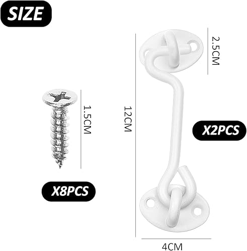 2 ganci per porta, ganci per porte e chiavistelli, serrature per porte in acciaio inox, ganci per porte girevoli, ganci per cabina in acciaio inox per porte, finestre, recinzioni, armadi, bianco - Honorern