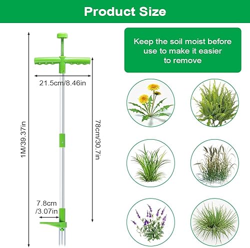 Estirpatore, Estrattore Manuale da Giardino, Estrattore per Erbacce in Piedi con Manico e 3 Artigli, Strumento Diserbatrice Manuale Rimozione delle Radici Prato Manico Lungo 100cm - Honorern