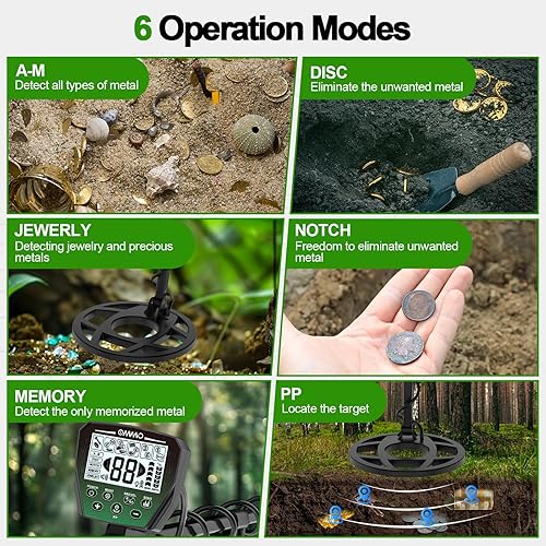 OMMO Metal Detector per adulti, 6 modalità con modalità gioielli, stelo regolabile 70-125 cm, alta sensibilità, forte anti-interferenza, display retroilluminato, bobina impermeabile IP68, metal - Honorern