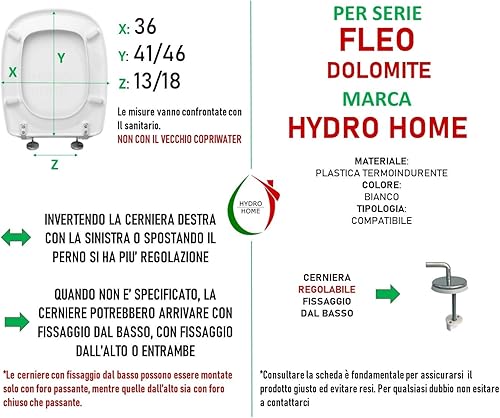 Copriwater Dolomite Fleo Compatibile, Tavoletta Wc In Plastica Termoindurente Con Cerniere Regolabili,Asse Wc Colore Bianco MADE IN ITALY - Honorern