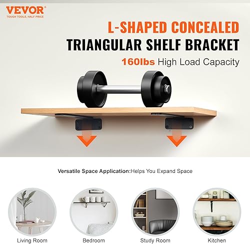 VEVOR Staffa per Mensola, 6 Pezzi, 210 x 100 x 45 mm, Staffe per Mensola Sospesa per Carichi Pesanti Staffa per Mensola a L, Opaca Spessa 5 mm, Staffa in Acciaio Capacità di Carico di 72,6 kg, Nero - Honorern