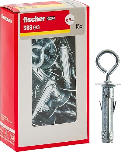 Fischer, 15 Tasselli Metallici SBS 9/3 Y con occhiolo chiuso per il Fissaggio di Mobili, Mensole, Specchi su Cemento e Mattone Pieno - Honorern