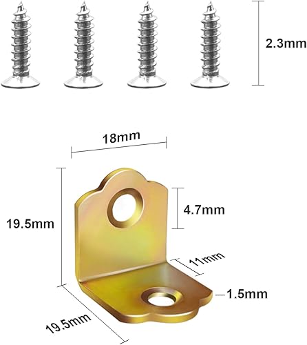 20 Pezzi Staffe Piccole, Supporti Angolo 90 Gradi con Viti, squadrette angolari metallo per Riparazione o Rinforzo di Mobili in Legno (18mm x 19.5mm) - Honorern
