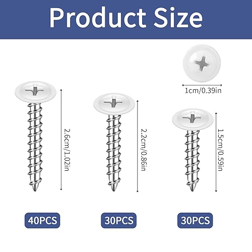 120 viti bianche #8, filettatura bianca, viti a testa piatta, viti autofilettanti, legno, viti autofilettanti bianche, vite da lavoro in legno per pannelli da parete, 1/2 pollici, 3/4 pollici, 1 - Honorern