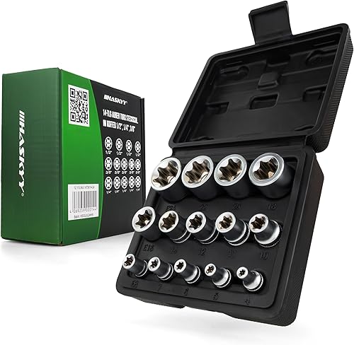 HASKYY Set di chiavi a bussola Torx con profilo E, 14 pezzi, E4-E24 1/4 3/8 1/2', inserti per chiavi a bussola quadrati interni - Honorern