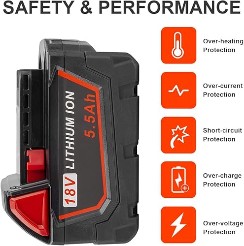 ASUNCELL Set di 2 18V 5.5Ah Batteria di Ricambio Per Milwaukee Strumenti, Compatibile con Milwaukee 18V Batteria 48-11-1860/48-11-1850/48-11-1840/48-11-1828/48-11-1820/48-11-1815 - Honorern