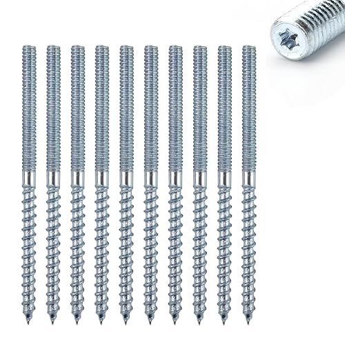 Vite a Doppia Filettatura M10, Vite a Doppio Filetto M10, Viti a Doppio Filettatura In Acciaio Inossidabile con Parte Centrale Esagonale, Perni, Vite per Legno (M10 X 100 Mm, 10 Pezzi) - Honorern