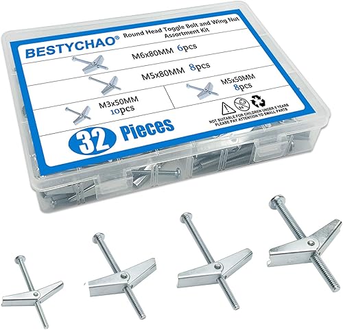 BESTYCHAO, 32 Uds., 4 tamaños, perno di bloccaggio a molla con vite, Kit assortito M3 M5 M6 per fissaggi a parete cavi di piastra di gesso - Honorern