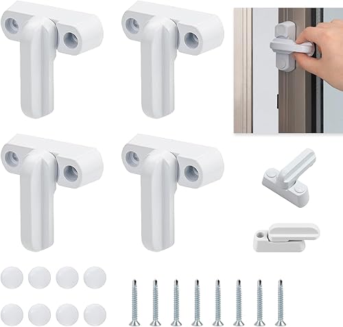 4 Pezzi Chiusura di Sicurezza per Porta Finestra, Sash Jammer Serrature Blocchetti per Finestra, Chiusura in Lega di Alluminio, Limitatori di Apertura Adatte Porte e Finestre in PVC U Legno Composito - Honorern