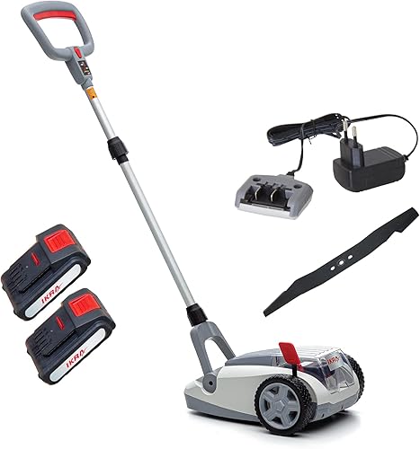 IKRA tosaerba a una mano a batteria ICHM 20 con funzione di pacciamatura, per piccole superfici erbose fino 50m², incl. 2 batterie, caricatore & lame di ricambio - Honorern