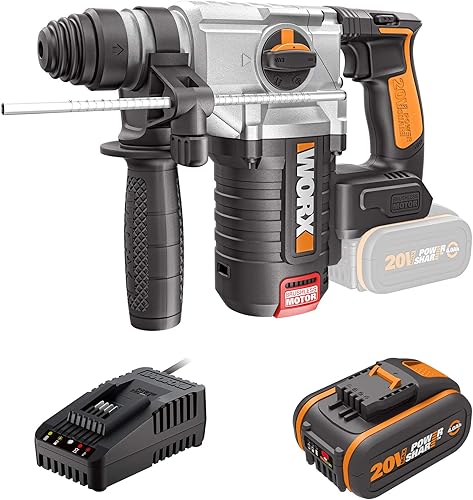 WORX Martello perforatore a batteria WX380.1, Powershare, 4,0 Ah, motore senza spazzole, tecnologia anti-vibrazione - Honorern